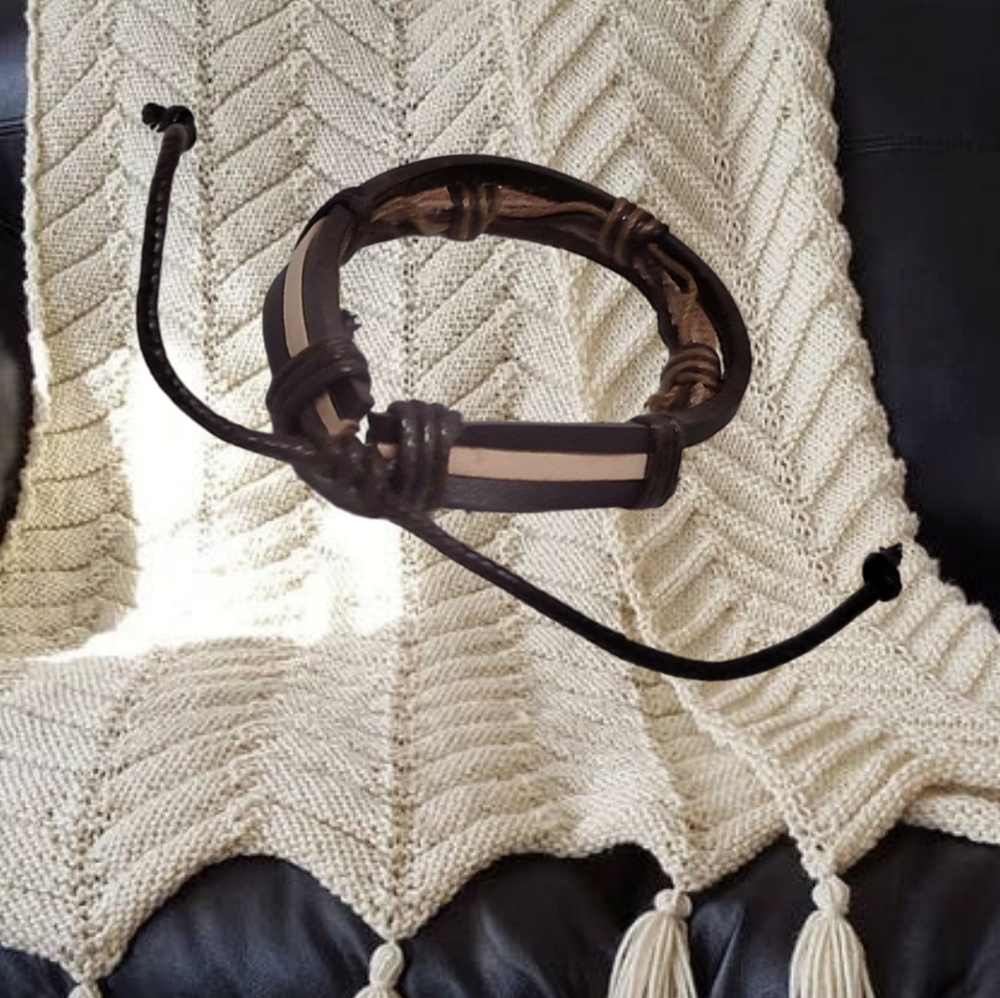 Brown and Cream P. U. Leather Bracelet